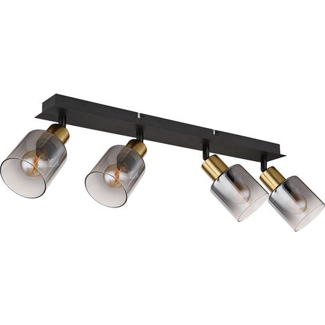 Spot de plafond, lampe de salon à 4 ampoules, noir, métal, L 55 cm (1/5)