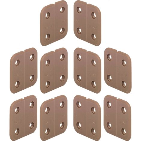 Cyclingcolors – Lot de 10 charnières sans articulation 40 x 40mm – Plastique polypropylène marron – 4 trous pour meuble, porte, armoire – Lame arrondie