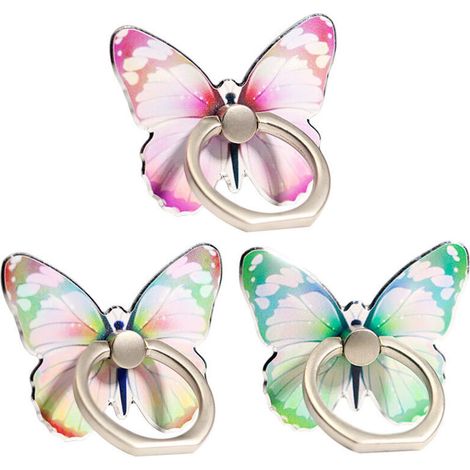 Support de téléphone à 3 anneaux, joli papillon, peinture métallisée, rotation à 360°, support de téléphone, support de téléphone à anneau - Style 2