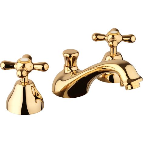 Batteria lavabo tre fori con canna bassa Oro lucido Piralla Rubinetteria Sofia 0SFOR033A17 Oro (1/2)