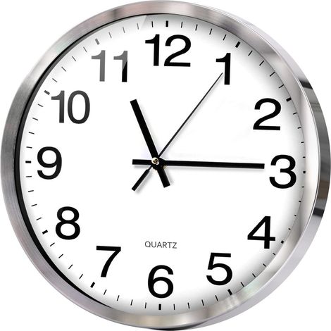 Horloge Murale Cadre en métal Couvercle en Verre Chiffre sans tic-tac Horloge Murale à Quartz 30,5 cm Design Moderne à Quartz Décoratif Intérieur/Cuisine Argent (1/5)