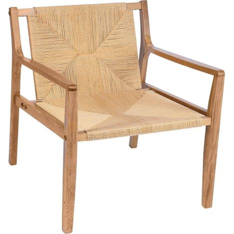 Fauteuil en bois de chêne style nordique marron élégant - chêne naturel et corde tressée (1/5)