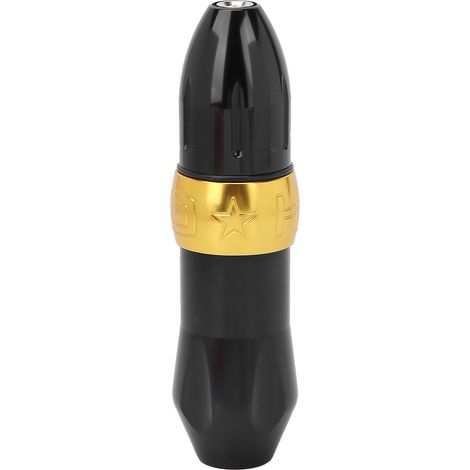 Machine à tatouer stylo en alliage d'aluminium avec interface CC, clip de serrage et cordon rotatif, or et noir. (1/5)