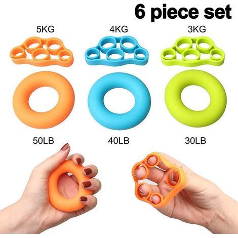 Entraîneur de force de préhension, appareil d'exercice pour les doigts, kit de 6 pièces, extenseur de doigts pour le syndrome du canal carpien, appareil d'entraînement pour la guitare et l'escalade (1/5)