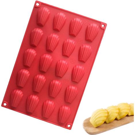 Mini-Madeleine-Förmchen – Silikon – 20 Mulden – Antihaftbeschichtung – Für Kuchen, Pralinen, Bonbons und Kekse – Rot (1/5)