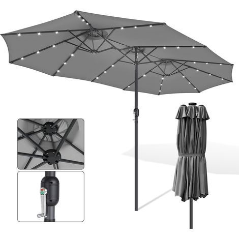 Jiubiaz Grand parasol 3 pans Gris LED – Très large toile pour ombrage maximal