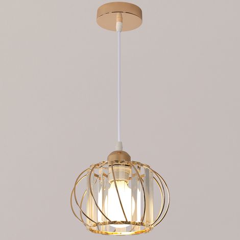Suspension Dorée E27 en Métal et Cristal, Luminaire Suspendu sans Ampoule, Ø20 cm