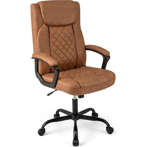 COSTWAY Office Desk Chair Ergonomic Executive Chair w/Headrest Cushion-Brown (1/5)
