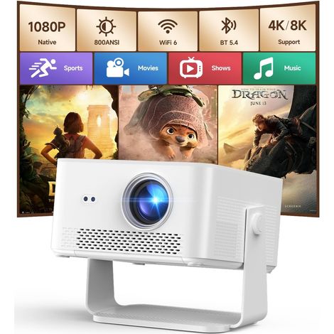 Smart Videoprojecteur 4K Supporte Android 14-800ANSI Projecteur Video 1080P Mise Au Point Automatique Correction Trapézoïdal, WiFi 6, BT 5.4, Rotation 180° Retroprojecteur Exterieur HY450MAX (1/5)