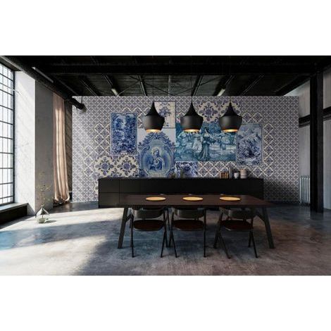 Papier peint panoramique bleu & blanc imitation carreaux de ciment Tapisserie panoramique vintage couloir Papier peint panoramique idéal cuisine (1/3)