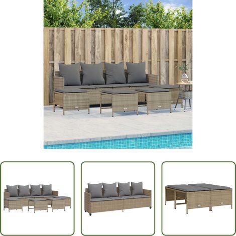 vidaXL Rattanmöbel - 5-tlg. Garten-Sofagarnitur mit Kissen Beige Poly Rattan (1/5)