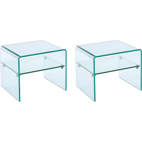 Vente-Unique – Lot de 2 tables de chevet – Verre trempé 12 mm – 1 niche de rangement – Dimensions 48x40x40 cm – Charge max 50 kg (1/5)