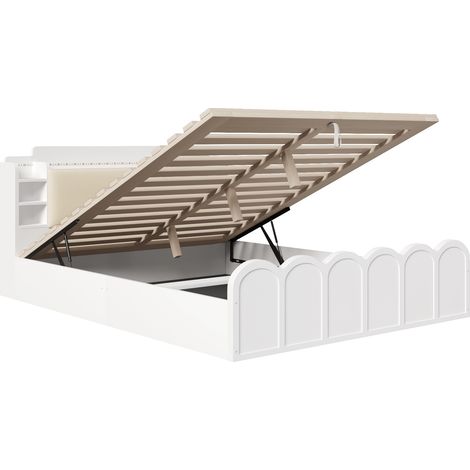 Hydraulisches Stauraumbett 140x200 cm Weiß mit LED, USB und USB-C, ohne Matratze (1/5)
