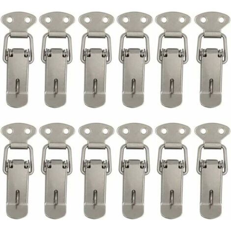 12 Pièces Attache Capot Fermeture à Levier Moraillon de Porte,Oquet à Ressort Bascule Acier pour Ressort Boucle de Verrouillage Coffre à Outils,Armoire Verrous