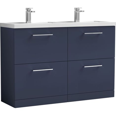 Balterley Bramshall 1200mm Floor Standing 4 Drawer Vanity Unit & Double Basin for Modern Bathroom Storage - Midnight Blue