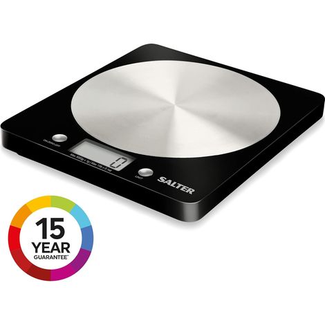 Balance électronique à disque - Pesage numérique, cuisine/maison, plateau en acier inoxydable brossé, mesure les liquides, capacité 5 kg, noire-AquaForge (1/4)