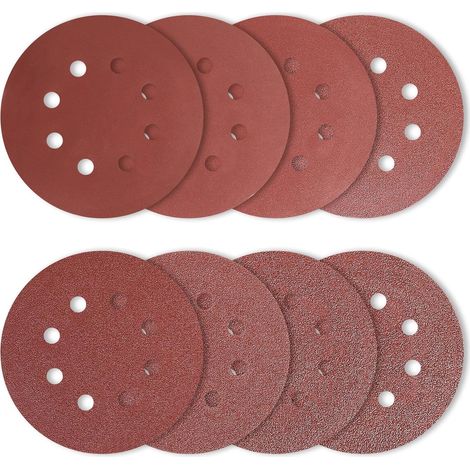 125-mm-Schleifscheibe – 40 Stück, Aluminiumoxid – Körnung 40 bis 320 – 8 staubdichte Löcher – Für Holz, Metall und Lack (1/5)
