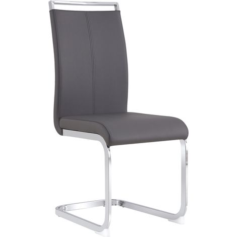 ELVMI Lote de 4 Sillas con Respaldo Basculante y Asa, Asiento Acolchado, Metal Cromado, Polipiel Gris (1/5)