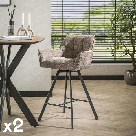 Chaise de bar pivotante en velours texturé beige nacré (lot de 2) MELBOURNE (1/4)