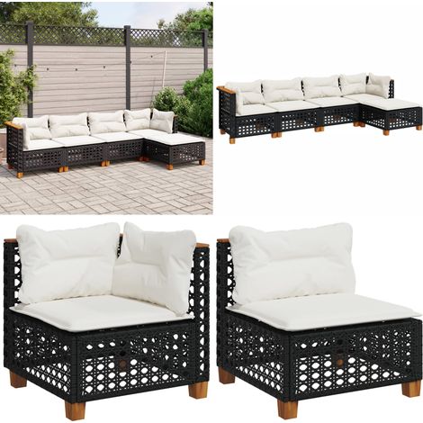 5-tlg. Garten-Sofagarnitur mit Kissen Schwarz Poly Rattan - Gartengestell - Gartenmöbel Set - Outdoor Möbel - Lounge Sofa - Rattan Gartenmöbel - Home & Living (1/5)