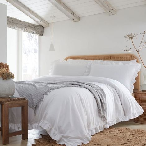Ensemble de housse de couette 100 % coton - Taille de lit simple en blanc (1/4)