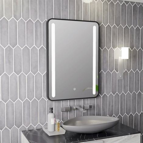 Signature Harper Front-Lit LED Bathroom Mirror with Demister Pad 700mm H x 500mm W - Black (1/3)