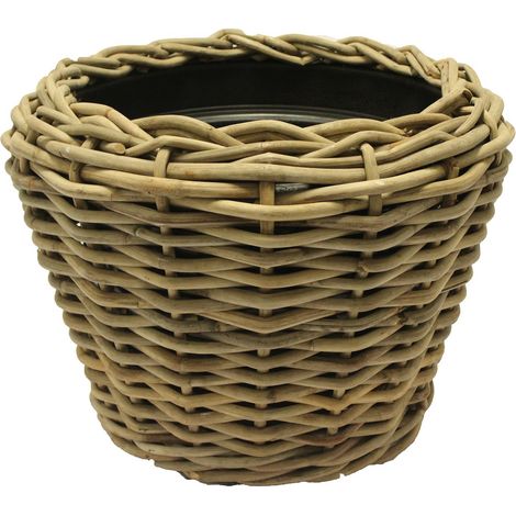 VAN DER LEEDEN DRYPOT® Rattan Pflanzkübel Grau Ø 68 cm - Sylter Körbe (1/4)