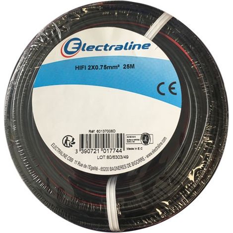 Hifi-Kabel 2x0,75mm Schwarz/Rot 25m - Electraline