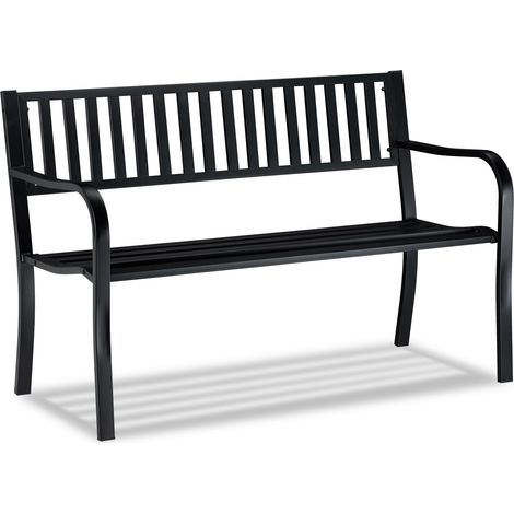 Relaxdays Gartenbank, bequemer 2-Sitzer, robuste Metallbank, für Terrasse, Balkon, HBT 82 x 127,5 x 59,5 cm, schwarz (1/5)