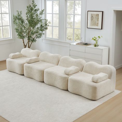 Divano modulare 384x98x70 cm beige in velluto senza telaio con seduta profonda e cuscino bracciolo mobile (1/5)