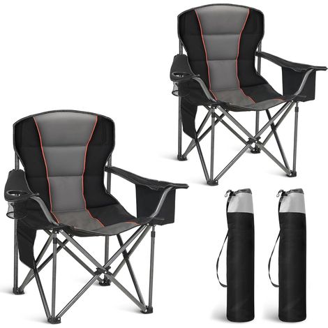Chaise Pliante Camping 200KG, Chaise de Camping Pliable Portable Surdimensionnée Chaise Pliante Exterieur et Interieur Fauteuil Camping Chaise de Peche Noir 2pcs (1/5)
