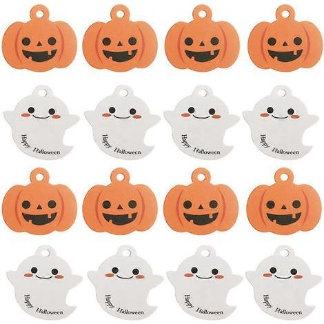 200 lustige und trendige Halloween-Geschenkanhänger (Kürbis + Geist) – 5,50 x 5,40 x 0,30 cm – Orange (1/4)
