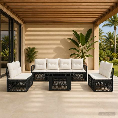 vidaXL Set Divano da Giardino 9 pz Nero e Bianco Crema polyrattan (1/5)