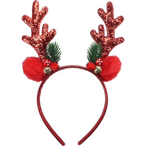Serre-tête festif en bois de renne pour femme, accessoire de cheveux pour les fêtes de Noël et décoration de costume, rouge (1/5)