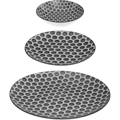 Service déjeuner pour 6 personnes BOHEMIA en porcelaine, blanc et noir (1/4)