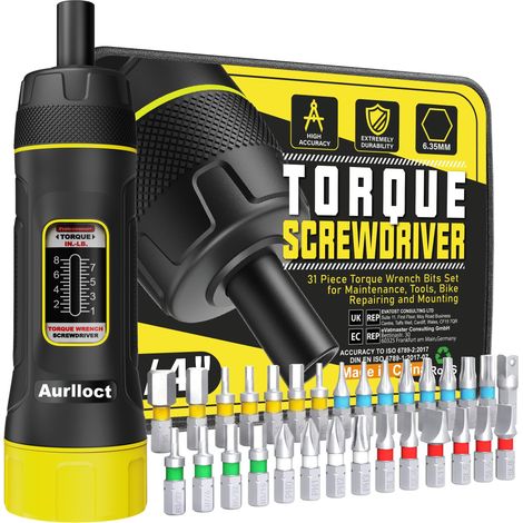 Tournevis Dynamométrique 1-8 Nm, Clé Dynamométrique Réglable, avec Adaptateur de 1/4" Hexagonale à 1/4" Douille, pour Montage et Réparation Vélo, Modélisme, 31 Pièces (1/5)