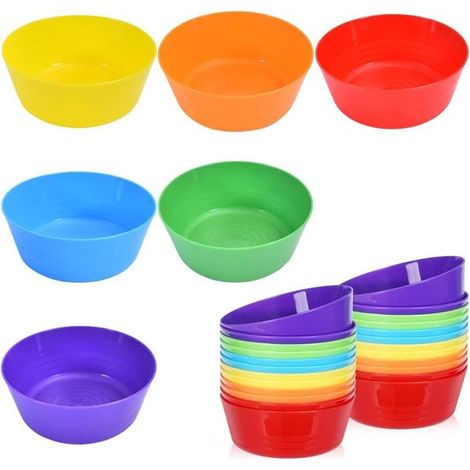24 wiederverwendbare Plastikschüsseln (je 300 ml), bruchfest, ideal für Kinderfrühstück, Suppe, Snacks, spülmaschinen- und mikrowellengeeignet, auch zum Servieren von Obstsalat.