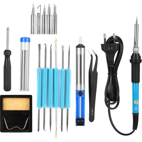 19-teiliges 60W Lötkolben-Set mit einstellbarer Temperatur, inklusive Spitzenständer und Entlötpumpe (220V EU) (1/5)