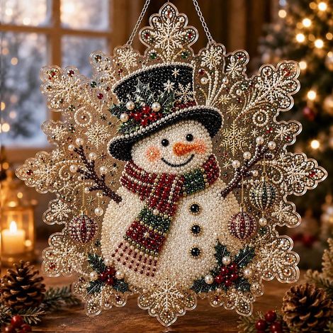 Gigante GmbH -  Pendentif peinture diamant acrylique perle premium amusant pour Noël - Bonhomme de neige -