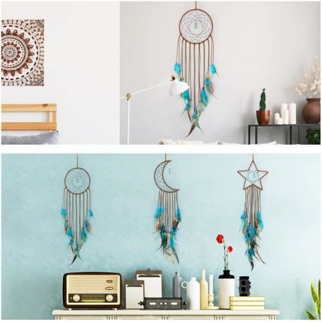 Attrape-Rêves Conception d'Étoile Soleil Lune Conception Traditionnelle à la Main pour Décoration Maison à Suspendre Murale(3 Pcs) (1/4)