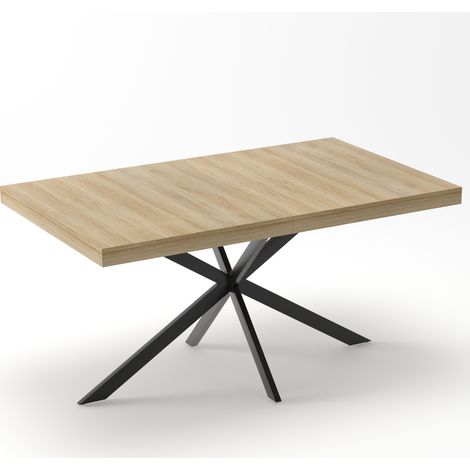 CAIziTable à manger rectangulaire rétro extensible 140CM-180CM avec rangement dissimulé, plateau naturel avec plaque centrale gaufrée de la même couleur, pour salle à manger, cuisine et salon, 4-6 pla (1/5)