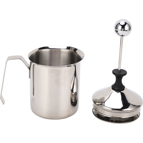 Mousseur à lait manuel 500 cc en acier inoxydable double paroi avec poignée épaisse et pompe manuelle pour la maison, le café ou le bureau (1/5)