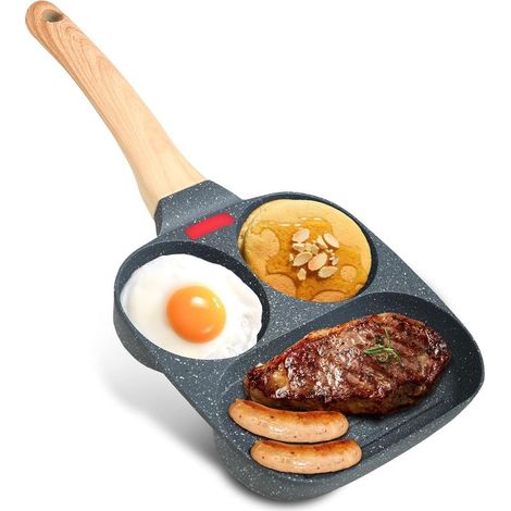 3-fach Crêpe-Pfanne - Induktionsgeeignete Crêpe-Pfanne mit mineralischer Antihaftbeschichtung, Aluminium, geeignet für Induktions- und Gasherde, für Eier, Crêpes, Omeletts, Steaks, Speck und Würstchen (1/5)