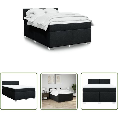 vidaXL Surmatelas - Sommier à lattes de lit avec matelas Noir 160x200 cm Tissu (1/5)