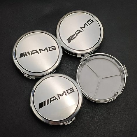 Lot de 4 cache-moyeux de roue de voiture de 75 mm pour Mercedes-Benz AMG – Modèles W176 W177 W204 W205 W212 W213 W206 X253 W117 W167 (Classes A, E, C) – Finition Argent