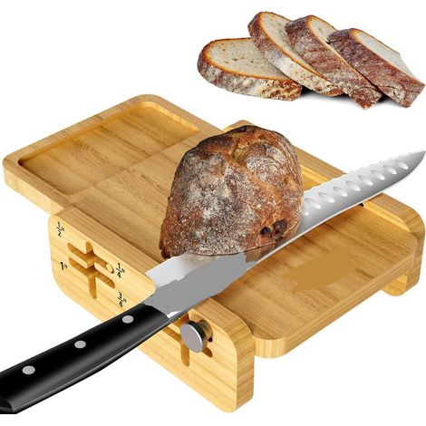 Trancheuse manuelle en bois pour pain maison – Épaisseur réglable 1,25/1,9/2,5 cm – Plateau ramasse-miettes – Pour pain au levain et gâteaux