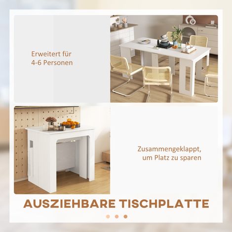 Table pliante extensible cuisine salle à manger, 60-180 x 85 x 75 cm, blanc, panneaux de particules (1/5)