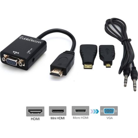Adaptateur Convertisseur Hdmi Vers Vga 3 En 1 Avec Câble Audio Vers Mini Micro Hdmi (1/5)