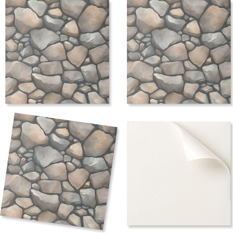 Baldosas de vinilo autoadhesivas para habitaci贸n de adolescente con estampado de piedra sobre fondo de 9x30x30 cm.