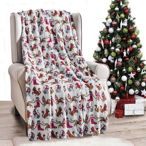 Plaid De Noël - 70 x 100 cm - Gris Avec Motifs Festifs - Pour Canapé Lit Chambre Séjour - 1 Pièce (1/5)